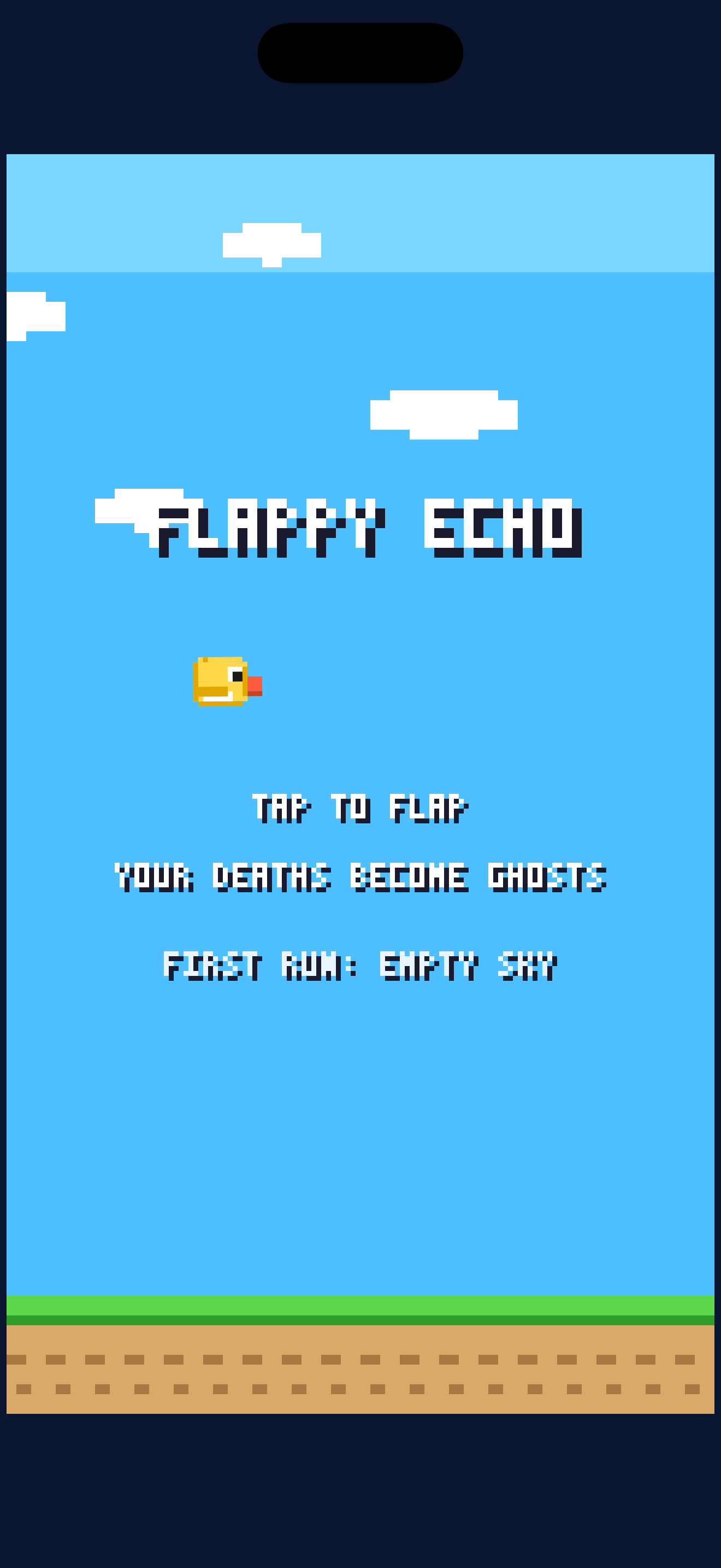 Flappy Echo title screen: tap to flap, your deaths become ghosts